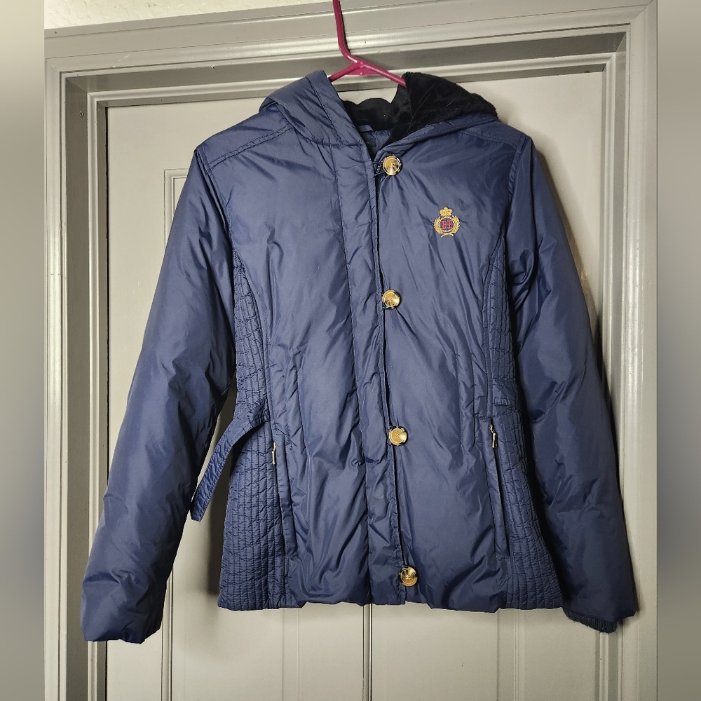 Tommy Hilfiger Women's S Dark Navy Winter Puffer Coat Zipper Pockets Buttons